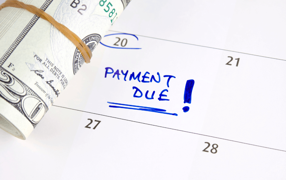 Calendar with a date circled that says "payment due!"