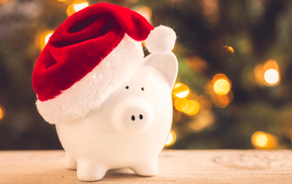 Piggy bank with a Santa hat