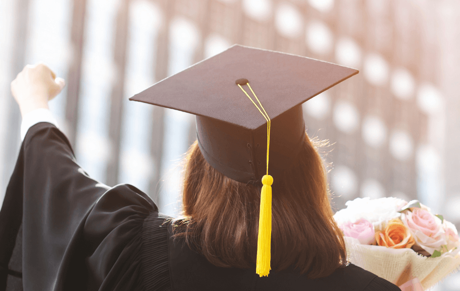 The back of a woman's graduation cap